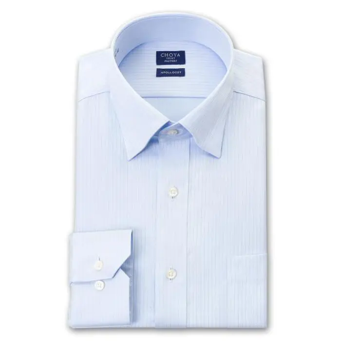 日清紡アポロコット 長袖 ワイシャツ 形態安定加工 スナップダウン ブルー ドビー 綿100％