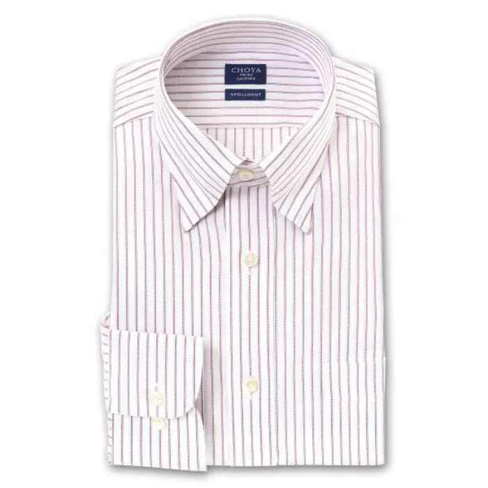 アポロコット 長袖 ワイシャツ メンズ 形態安定加工 パープル ホワイトドビーストライプ スナップダウン | 綿100％