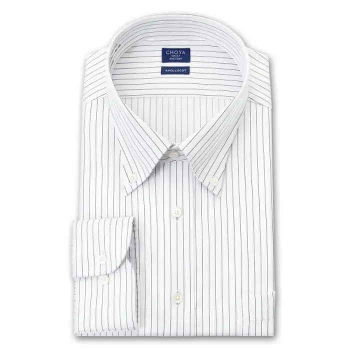 日清紡アポロコット 長袖 ワイシャツ 形態安定加工 ボタンダウン ブラック ピンストライプ 綿100％ キングサイズ