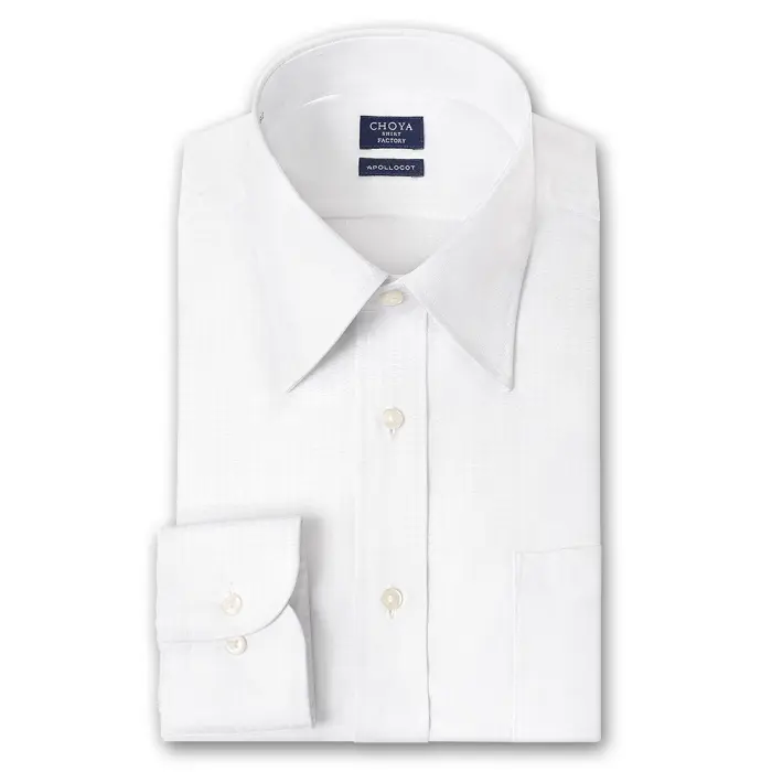 CHOYA SHIRT FACTORY 日清紡アポロコット ノーアイロン 長袖 ワイシャツ 形態安定加工 レギュラーカラー 白ドビーチェック 綿100％