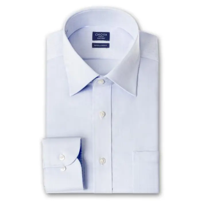 CHOYA SHIRT FACTORY 日清紡アポロコット ノーアイロン 長袖 ワイシャツ 形態安定加工 セミワイドカラー ドビー ブルー 青 ドット 綿100％