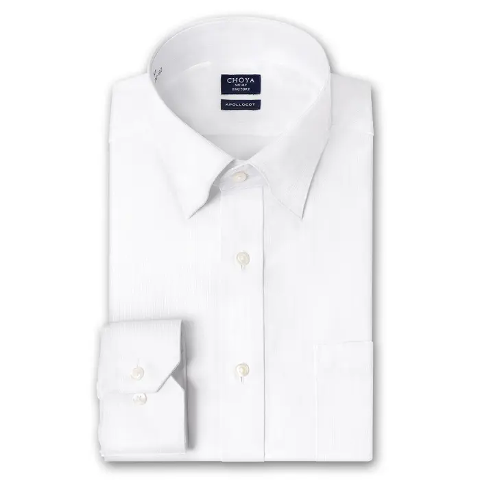 CHOYA SHIRT FACTORY 日清紡アポロコット ノーアイロン 長袖 ワイシャツ 形態安定加工 スナップダウン 白ドビーストライプ 綿100％