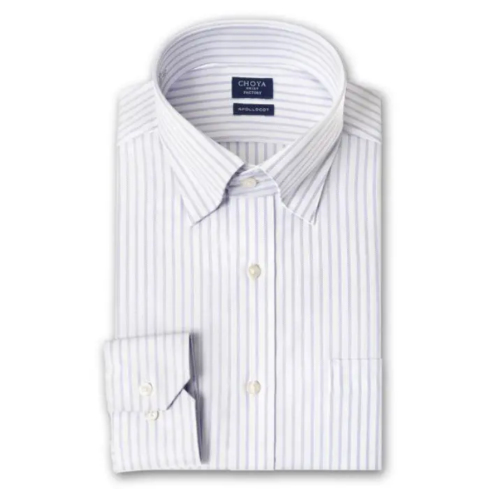 CHOYA SHIRT FACTORY 日清紡アポロコット ノーアイロン 長袖 ワイシャツ 形態安定加工 スナップダウン パープルストライプ 綿100％