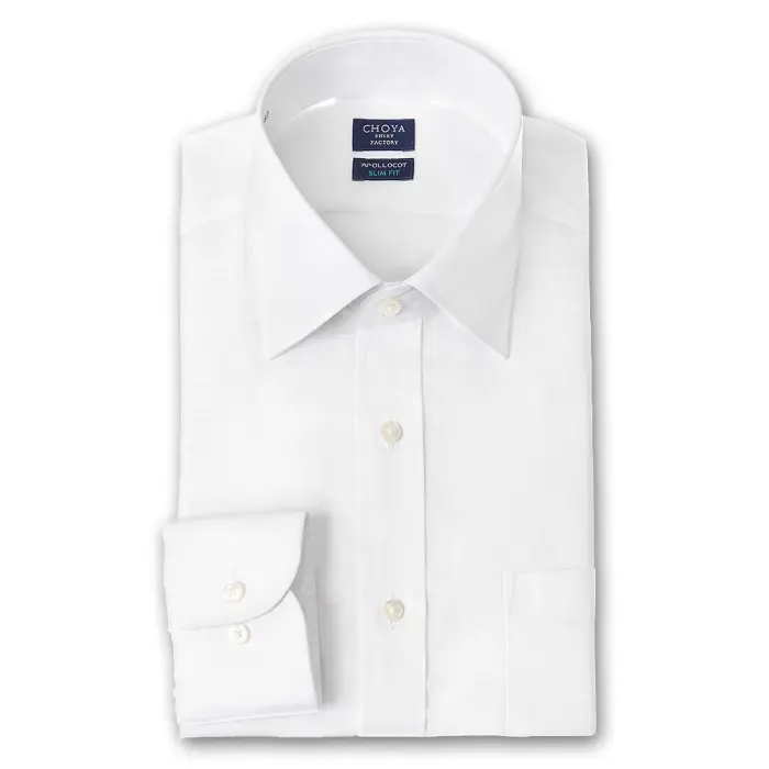 CHOYA SHIRT FACTORY 日清紡アポロコット スリムフィット ノーアイロン 長袖 ワイシャツ 形態安定加工 セミワイドカラー 白ドビーチェック 綿100％