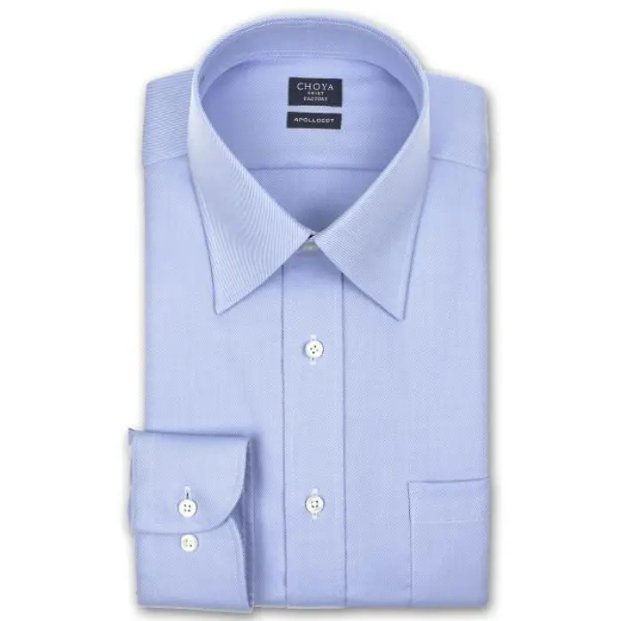日清紡アポロコット 長袖 ワイシャツ メンズ 春夏秋冬 形態安定加工 ブルーシャンブレーツイル レギュラーカラーシャツ|綿100％ ブルー