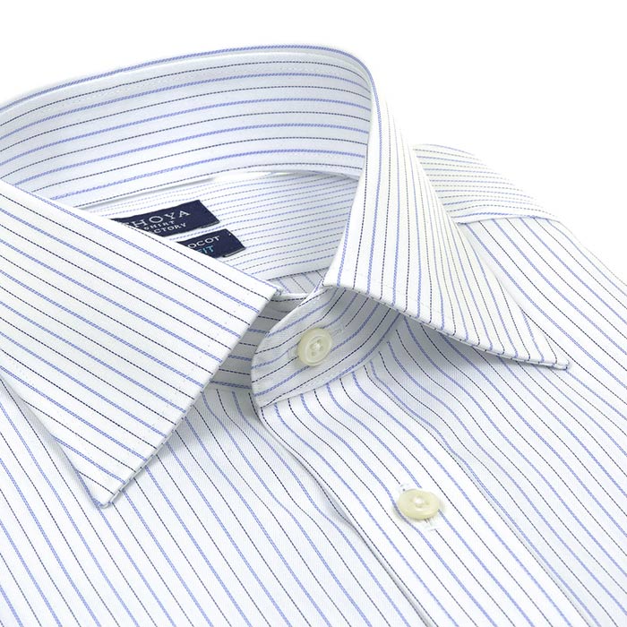 CHOYA SHIRT FACTORY スリムフィット 長袖ワイドカラー ブルー ワイシャツ