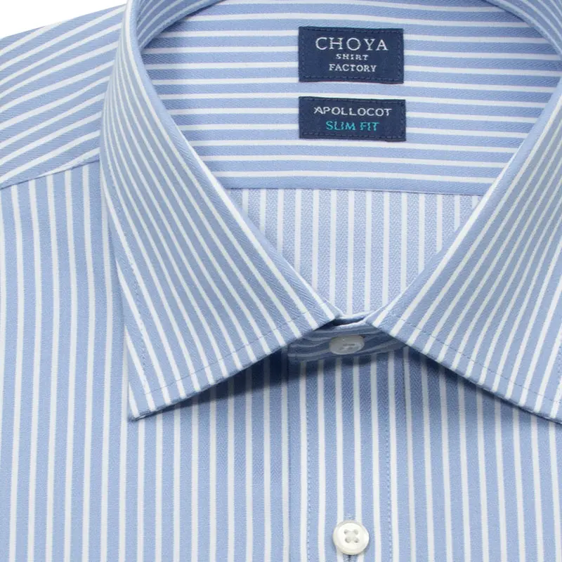 ワイシャツ スリムフィット ストライプ ブルー ブロード CHOYA SHIRT