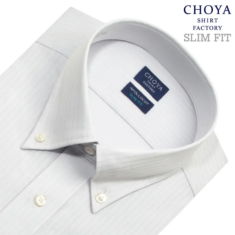 ワイシャツ スリムフィット ストライプ グレー ドビー CHOYA ワイシャツ スリムフィット ストライプ グレー ドビー CHOYA
