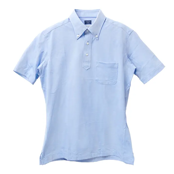 ニットシャツ CHOYA SHIRT FACTORY ニット 鹿の子ニット 半袖 ポロシャツ プルオーバー 形態安定加工 ノーアイロン ボタンダウン ブルー 青 綿100％