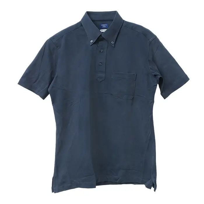ニットシャツ CHOYA SHIRT FACTORY ニット 鹿の子ニット 半袖 ポロシャツ プルオーバー 形態安定加工 ノーアイロン ボタンダウン ネイビー 紺色 綿100％