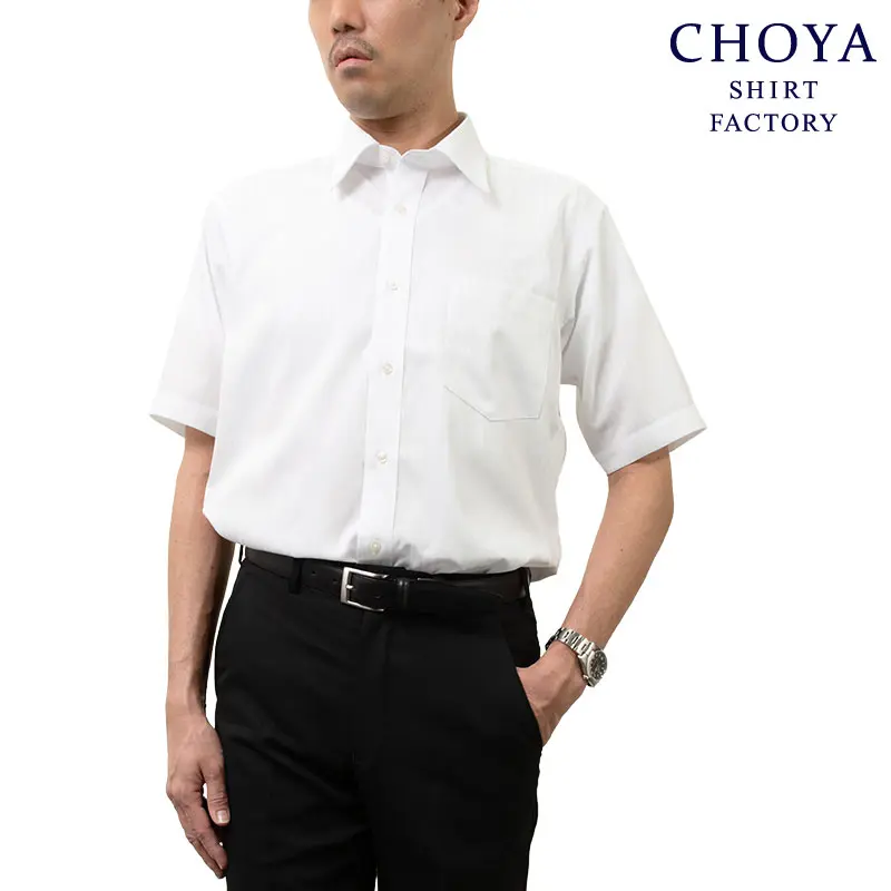 半袖ワイシャツ ストライプ ホワイト ドビー CHOYA SHIRT FACTORY 半袖ワイシャツ ストライプ ホワイト ドビー CHOYA SHIRT FACTORY