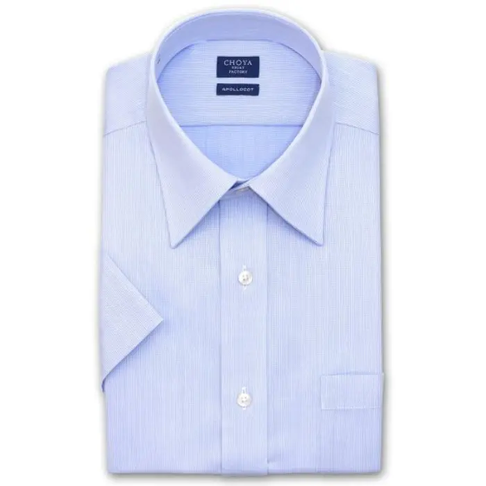 日清紡アポロコット 半袖 COOL CONSCIOUS ワイシャツ メンズ 夏 形態安定加工 ブルードビーストライプ レギュラーカラーシャツ|綿100％ ブルー チョーヤシャツ