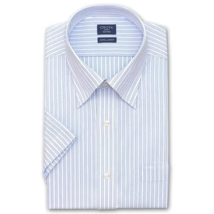 日清紡アポロコット 半袖 COOL CONSCIOUS ワイシャツ メンズ 夏 形態安定加工 ブルーストライプ スナップダウンシャツ|綿100％ ブルー チョーヤシャツ