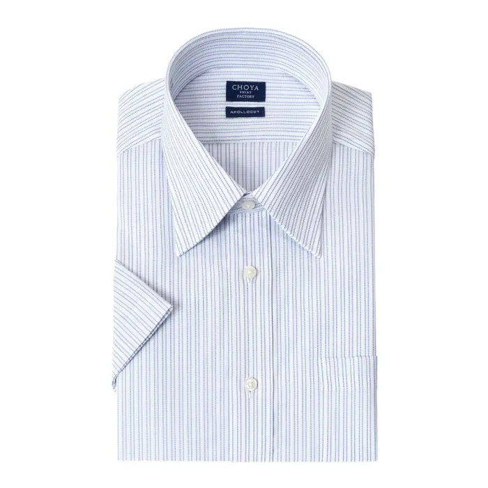 CHOYAシャツ Yシャツ 日清紡アポロコット 半袖ワイシャツ メンズ 形態安定 ノーアイロン 綿100%  高級 上質 青 ブルーストライプ レギュラーカラーシャツ CHOYA SHIRT FACTORY