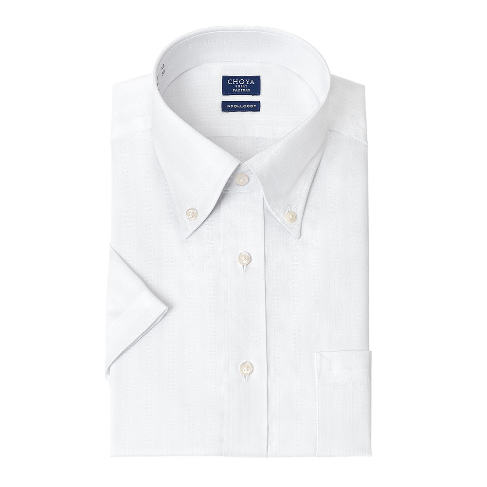 【ホワイト】(M)形態安定 ボタンダウンカラー 綿100% 半袖ワイシャツ
