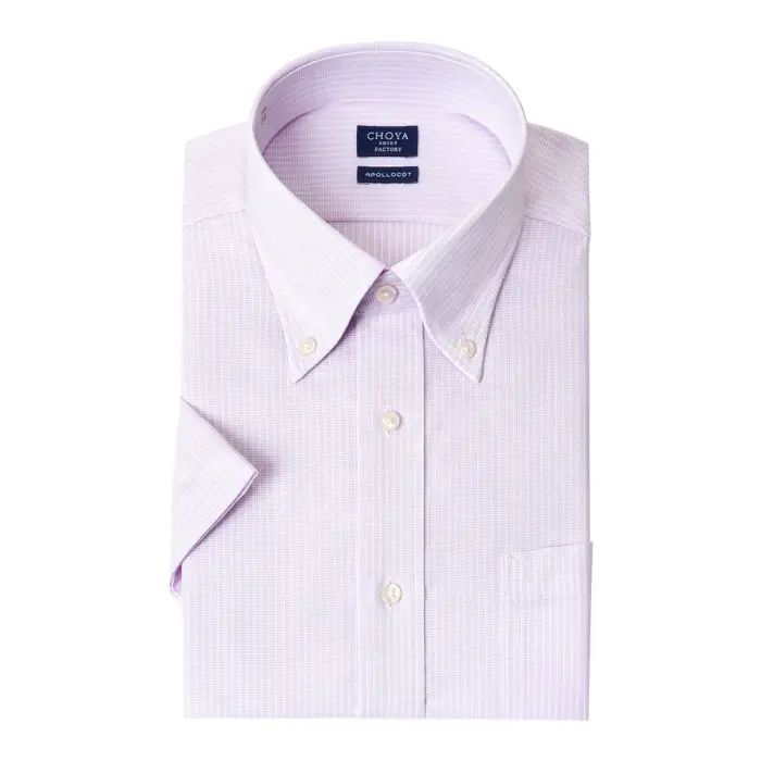 CHOYAシャツ Yシャツ 日清紡アポロコット 半袖ワイシャツ メンズ 形態安定 ノーアイロン 綿100%  高級 上質 紫 パープル ストライプ ボタンダウンシャツ CHOYA SHIRT FACTORY