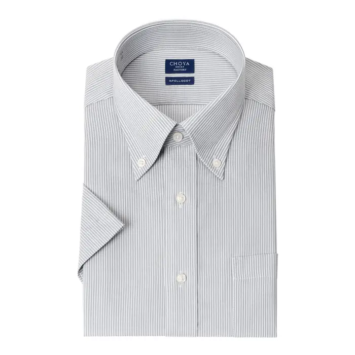 CHOYAシャツ Yシャツ 日清紡アポロコット 半袖ワイシャツ メンズ 形態安定 ノーアイロン 綿100%  高級 上質 グレー ストライプ ボタンダウンシャツ CHOYA SHIRT FACTORY