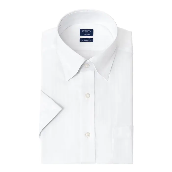 CHOYAシャツ Yシャツ 日清紡アポロコット 半袖ワイシャツ メンズ 形態安定 ノーアイロン 綿100%  高級 上質 ホワイト 白ドビー ストライプ スナップダウンシャツ CHOYA SHIRT FACTORY