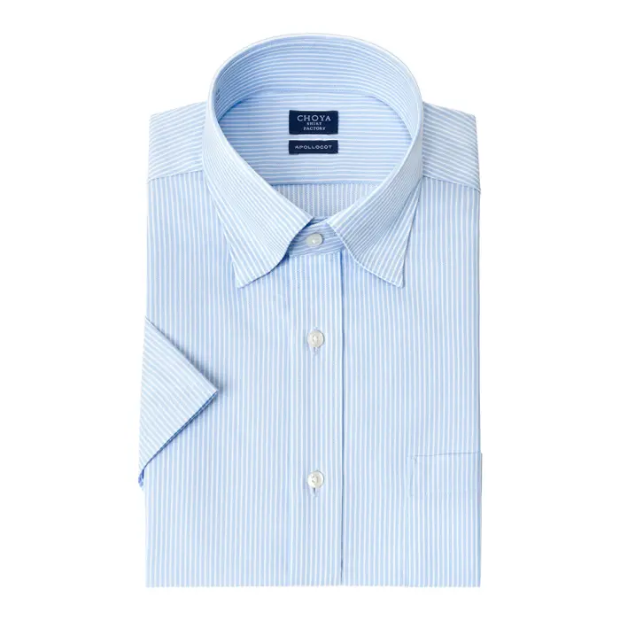 CHOYAシャツ Yシャツ 日清紡アポロコット 半袖ワイシャツ メンズ 形態安定 ノーアイロン 綿100%  高級 上質 ブルー ストライプ スナップダウンシャツ CHOYA SHIRT FACTORY