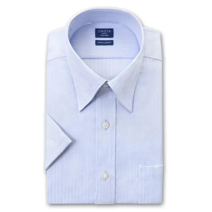 日清紡アポロコット 半袖 COOL CONSCIOUS ワイシャツ メンズ 夏 形態安定加工 ブルードビーストライプ スナップダウンシャツ|綿100％ ブルー チョーヤシャツ