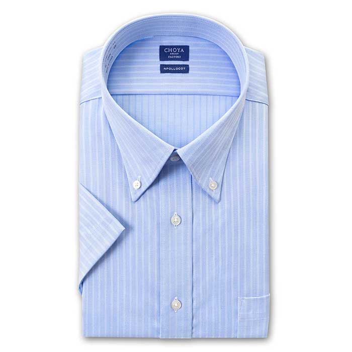 CHOYA SHIRT FACTORY 半袖 ボタンダウン ブルー ワイシャツ