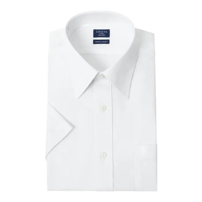 日清紡アポロコット 半袖 ワイシャツ メンズ 夏 形態安定加工 白ドビー ストライプ レギュラ カラー|綿100％ 白 チョーヤシャツ 