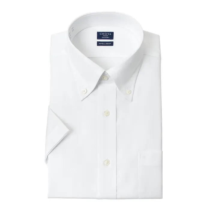 日清紡アポロコット 半袖 ワイシャツ メンズ 夏 形態安定加工 白ドビー ボタンダウンシャツ|綿100％ ホワイト チョーヤシャツ 
