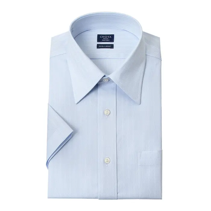日清紡アポロコット 半袖 ワイシャツ メンズ 夏 形態安定加工 青ドビー ストライプ レギュラ カラー|綿100％ ブルー チョーヤシャツ 