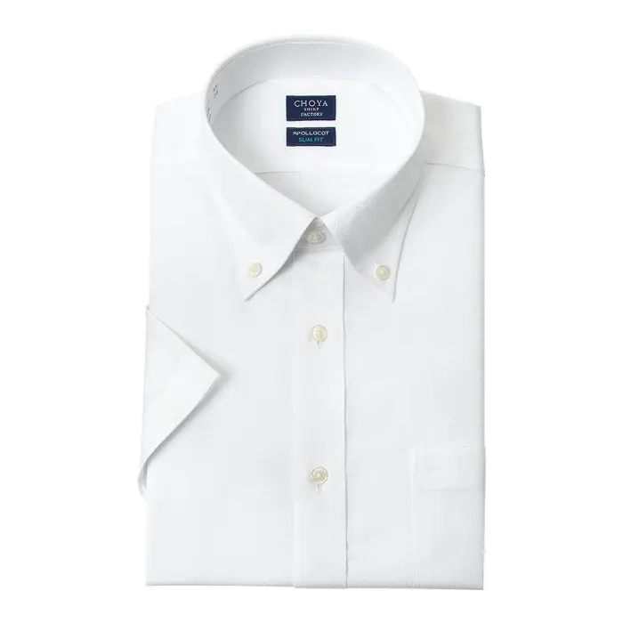 日清紡アポロコット 半袖 ワイシャツ メンズ 夏 形態安定加工 白ドビー ボタンダウンシャツ スリム |綿100％ ホワイト チョーヤシャツ 