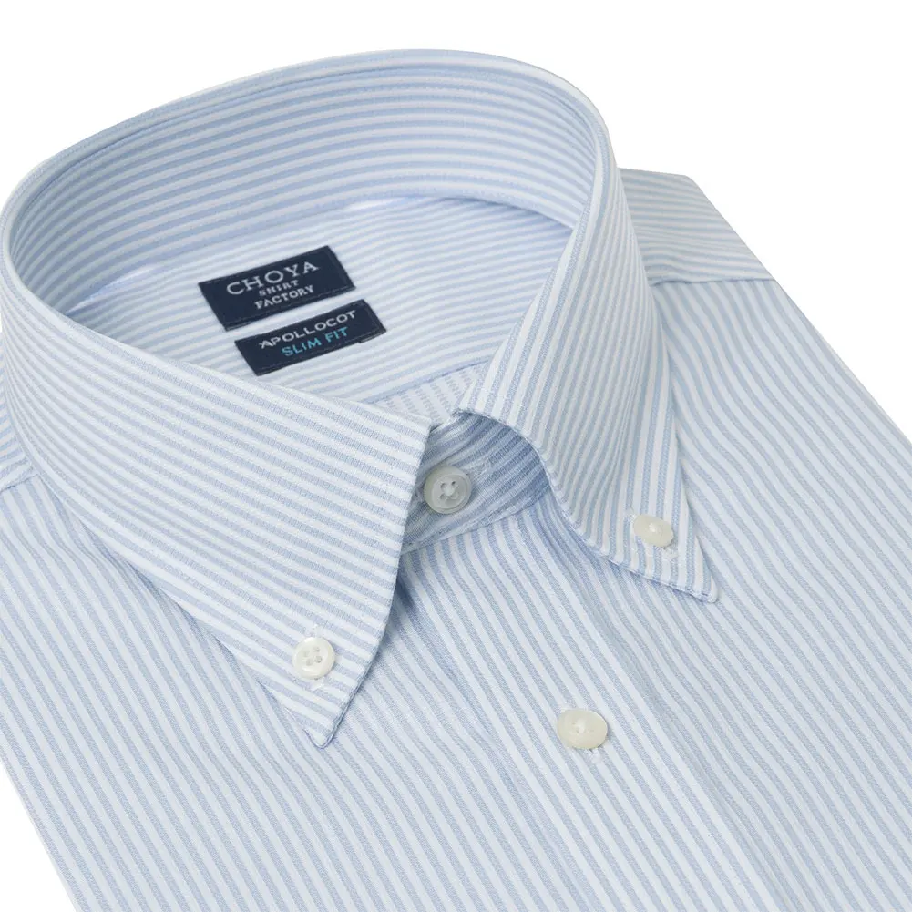 半袖ワイシャツ スリムフィット ストライプ ブルー ドビー CHOYA SHIRT FACTORY