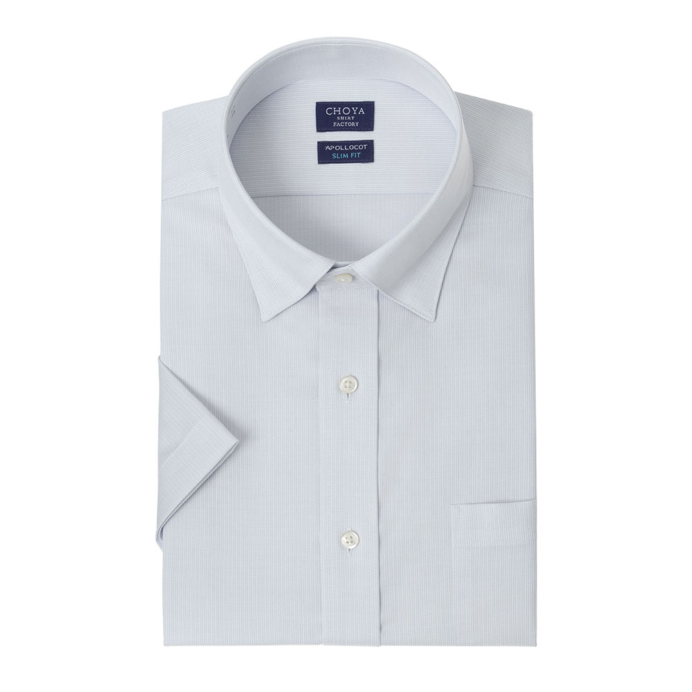 半袖ワイシャツ スリムフィット ストライプ グレー ドビー CHOYA SHIRT FACTORY