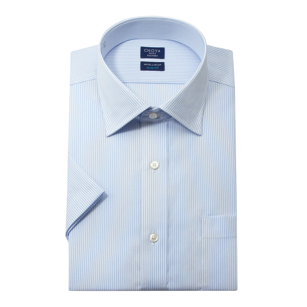 半袖ワイシャツ スリムフィット ストライプ ブルー ブロード CHOYA SHIRT FACTORY