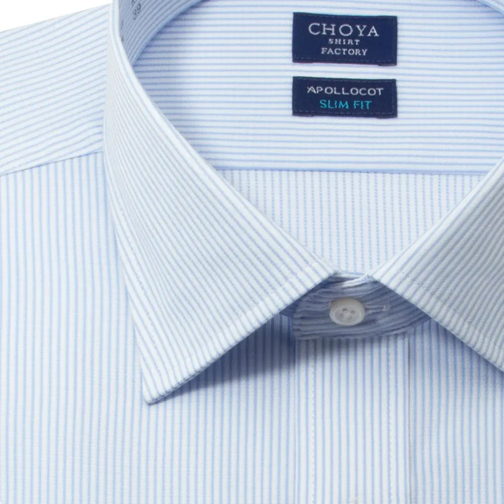 半袖ワイシャツ スリムフィット ストライプ ブルー ブロード CHOYA SHIRT FACTORY
