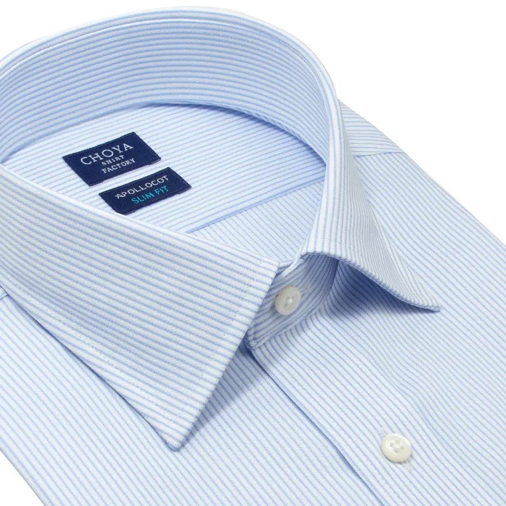 半袖ワイシャツ スリムフィット ストライプ ブルー ブロード CHOYA SHIRT FACTORY