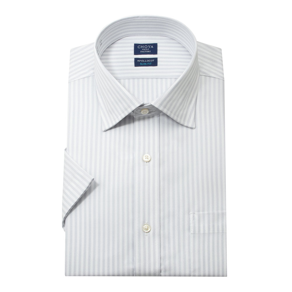 半袖ワイシャツ スリムフィット ストライプ グレー ブロード CHOYA SHIRT FACTORY