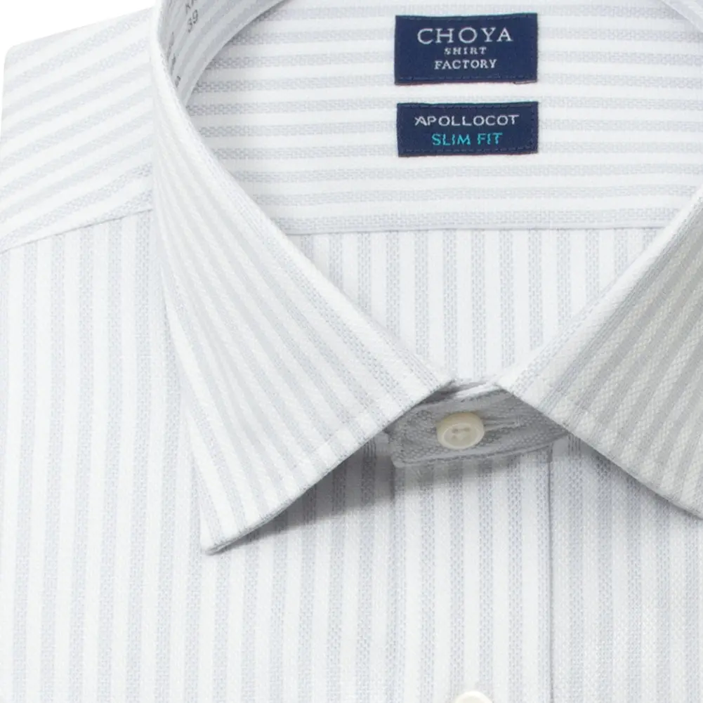 半袖ワイシャツ スリムフィット ストライプ グレー ブロード CHOYA SHIRT FACTORY