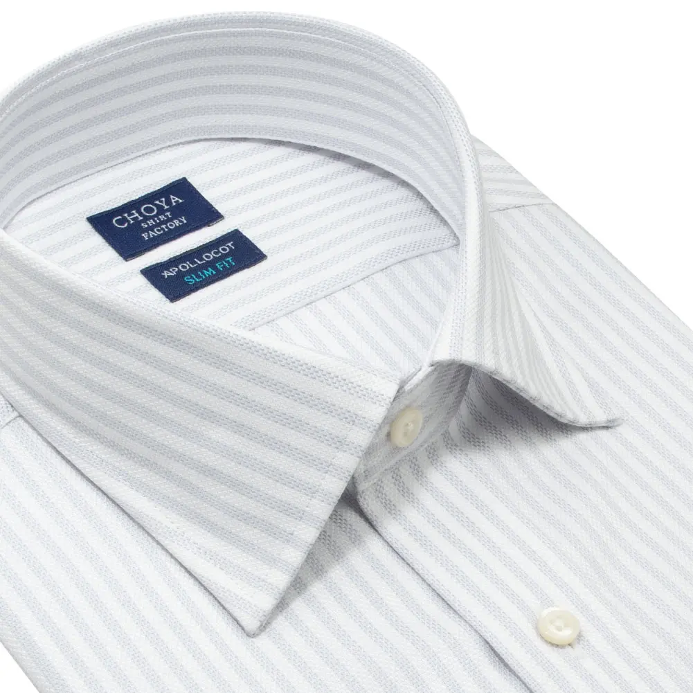 半袖ワイシャツ スリムフィット ストライプ グレー ブロード CHOYA SHIRT FACTORY