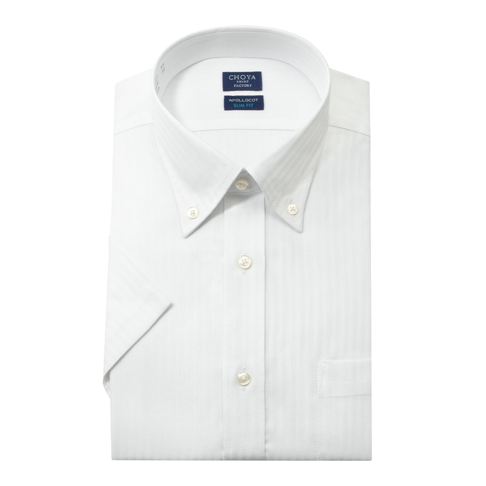 半袖ワイシャツ スリムフィット ストライプ ホワイト ドビー CHOYA SHIRT FACTORY