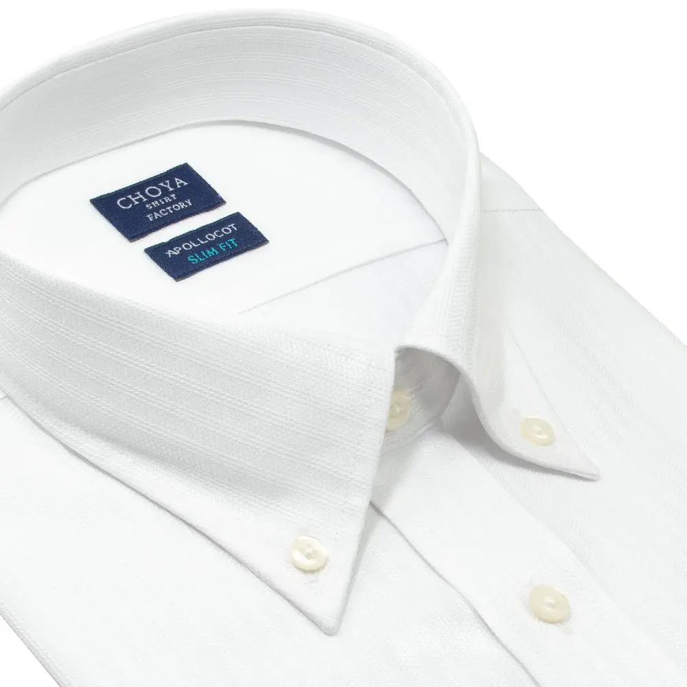 半袖ワイシャツ スリムフィット ストライプ ホワイト ドビー CHOYA SHIRT FACTORY