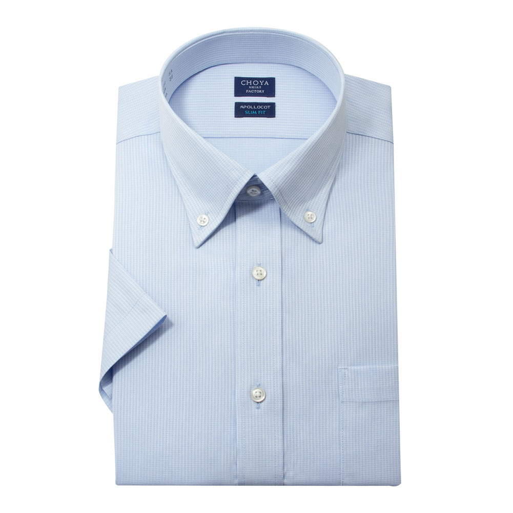 半袖ワイシャツ スリムフィット ストライプ ブルー ドビー CHOYA SHIRT FACTORY