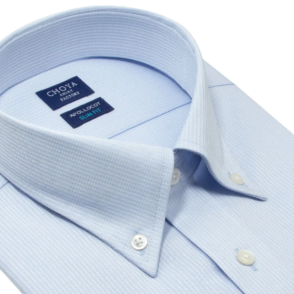 半袖ワイシャツ スリムフィット ストライプ ブルー ドビー CHOYA SHIRT FACTORY