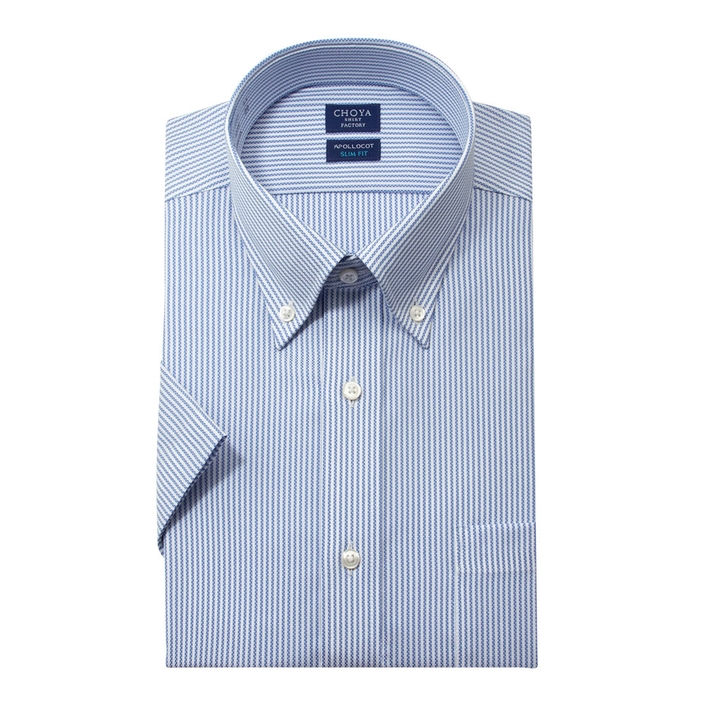 半袖ワイシャツ スリムフィット ストライプ ブルー ドビー CHOYA SHIRT FACTORY