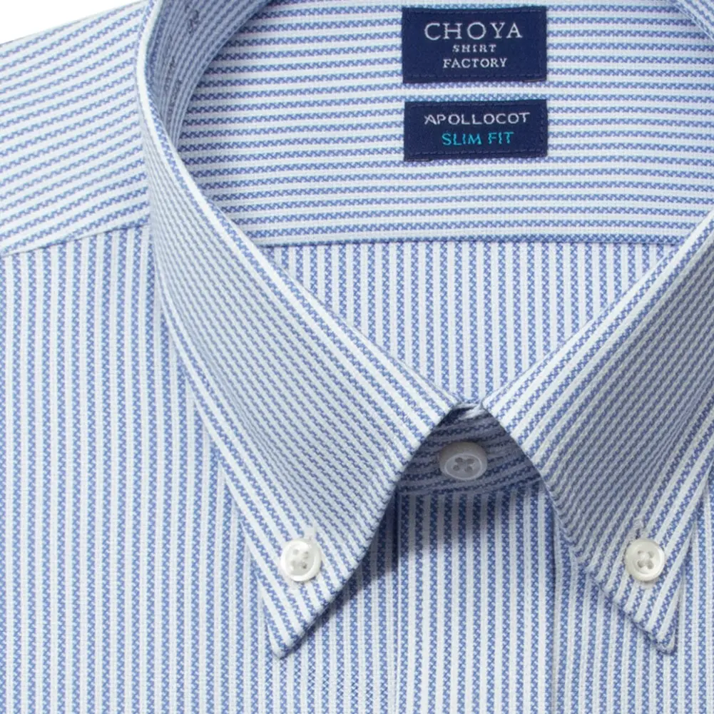 半袖ワイシャツ スリムフィット ストライプ ブルー ドビー CHOYA SHIRT FACTORY