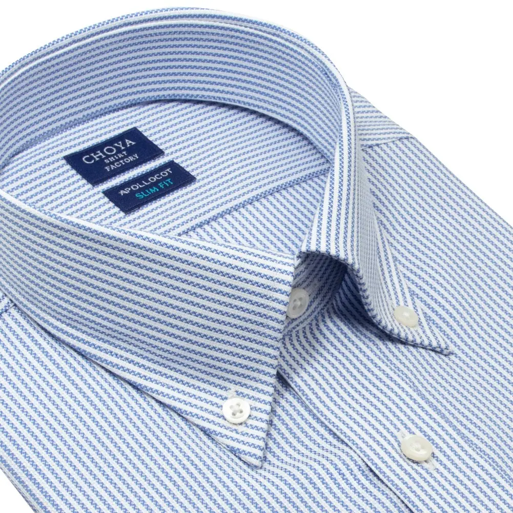 半袖ワイシャツ スリムフィット ストライプ ブルー ドビー CHOYA SHIRT FACTORY