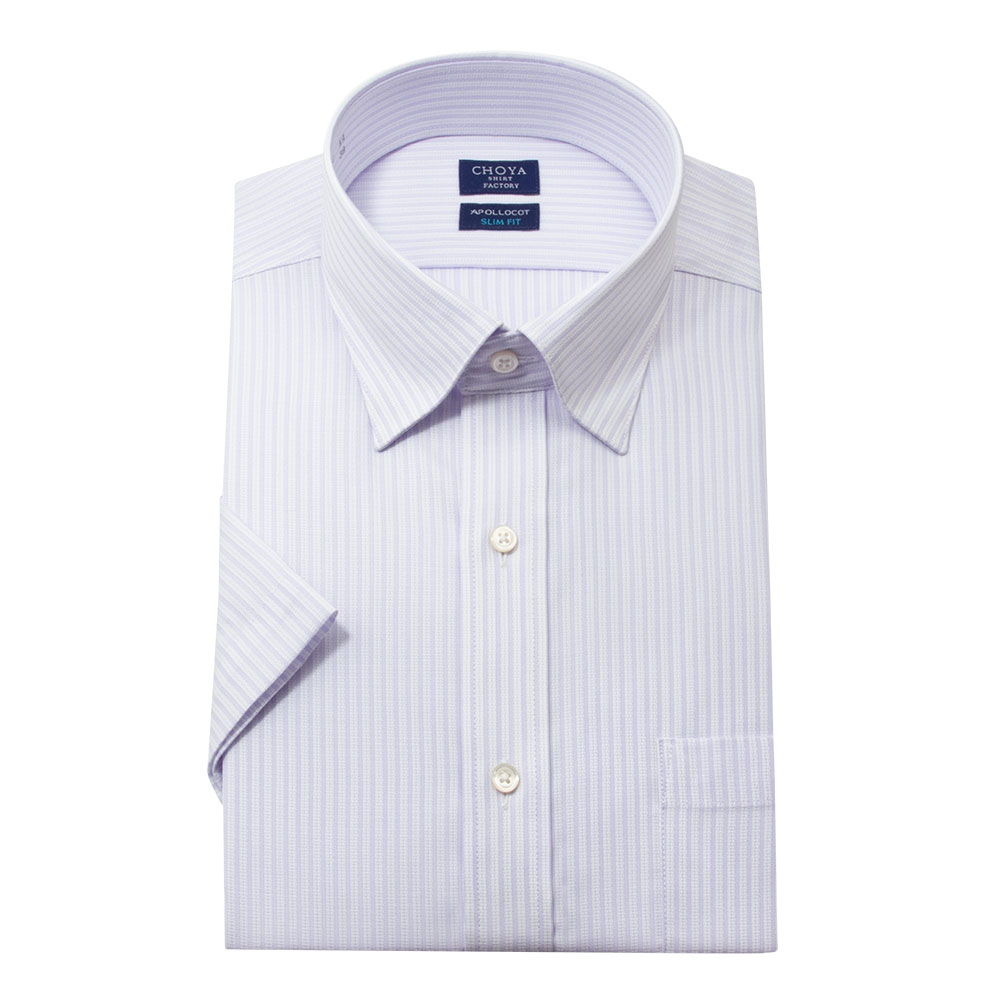 半袖ワイシャツ スリムフィット ストライプ パープル ブロード CHOYA SHIRT FACTORY