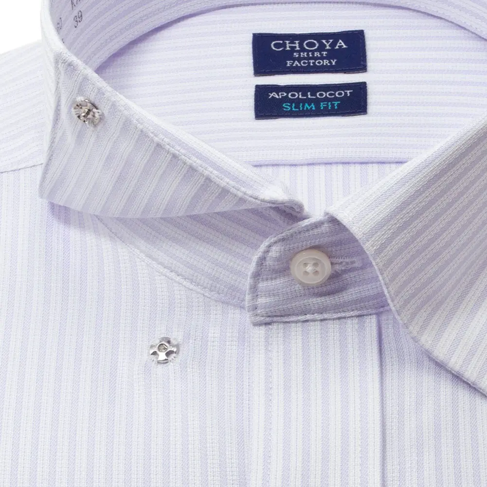 半袖ワイシャツ スリムフィット ストライプ パープル ブロード CHOYA SHIRT FACTORY