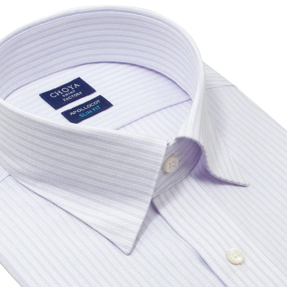 半袖ワイシャツ スリムフィット ストライプ パープル ブロード CHOYA SHIRT FACTORY