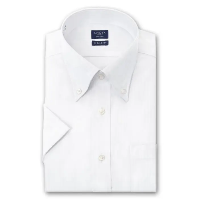 CHOYAシャツ Yシャツ 日清紡アポロコット 半袖ワイシャツ メンズ 形態安定 ノーアイロン 白ドビーストライプ ボタンダウンシャツ 綿100% ホワイト 高級 上質 CHOYA SHIRT FACTORY