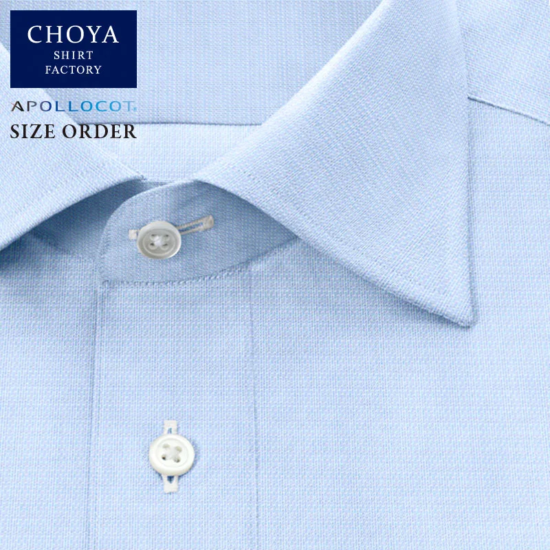 ◆ブランド／CHOYASHIRTFACTORY◆組成／綿100%◆色／青◆柄／無地◆形態安定／有り◆生地／日清紡アポロコット