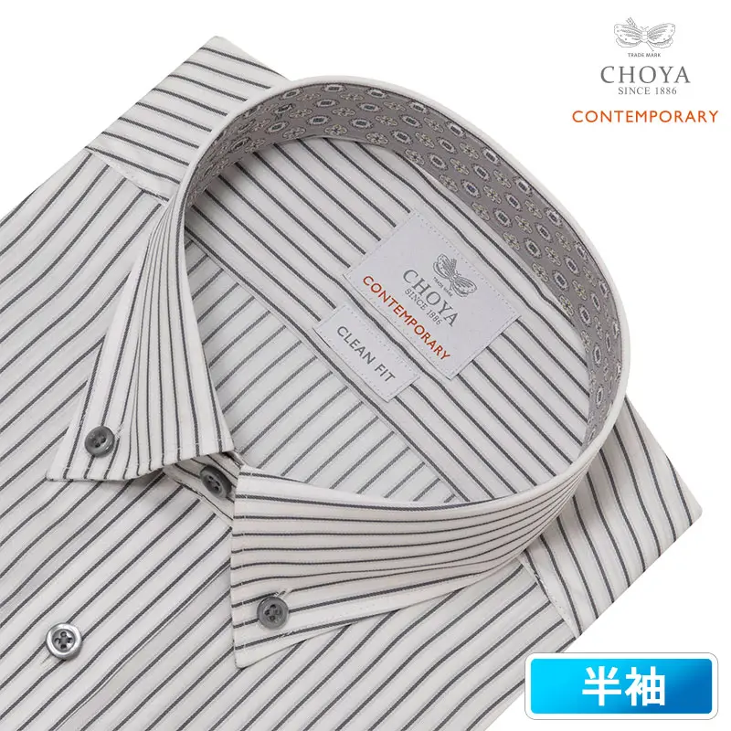 半袖ワイシャツ ストライプ ホワイト 吸水速乾 CHOYA CONTEMPORARY